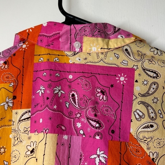 NWT Aerie Poplin Cotton Novelty Paisley Patchwork Button Front Pajama PJ Top XS - Picture 12 of 16